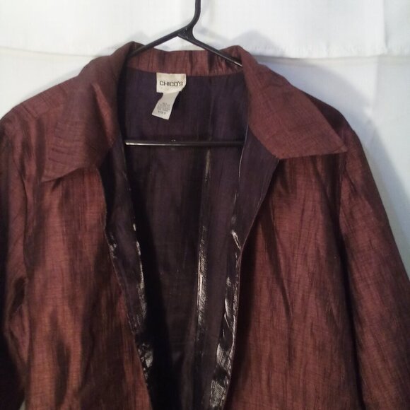 Chico's Open Front Shirt Jacket Women 3 XL 3/4 Sleeve Shimmer Red Black - Picture 3 of 15